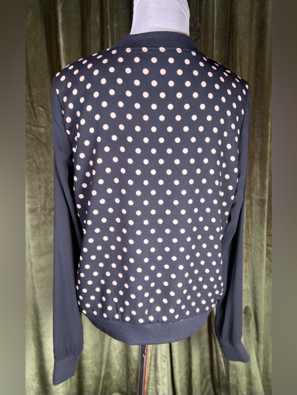 BCBGMAXAZRIA Polka Dot Mixed Media Bomber Jacket Sheer Sleeves - Picture 6 of 6